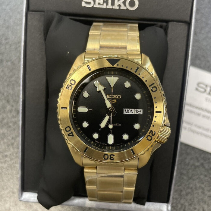 Seiko 5 Sports Automatic Black Dial Gold Steel Strap Watch For Men - SRPK18 - Image 6